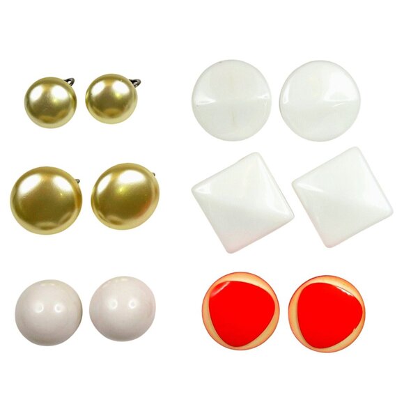 Lot of 6 Vintage Mod Clip-On Earrings – Lucite & Plastic, Statement Jewelry - Picture 1 of 4